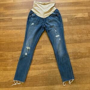 Indigo Blue medium wash distressed toothpick jeans pants size maternity XS 
 b29
